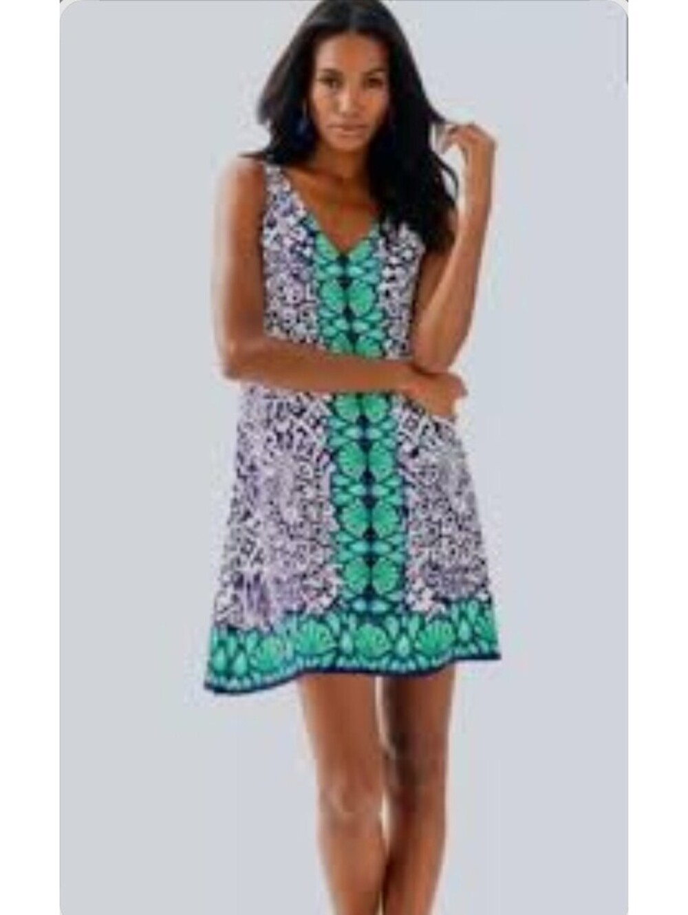 Lilly Pulitzer Shift Dress Women's Sz L Pineapple Party V-Neck Florin Sleeveless